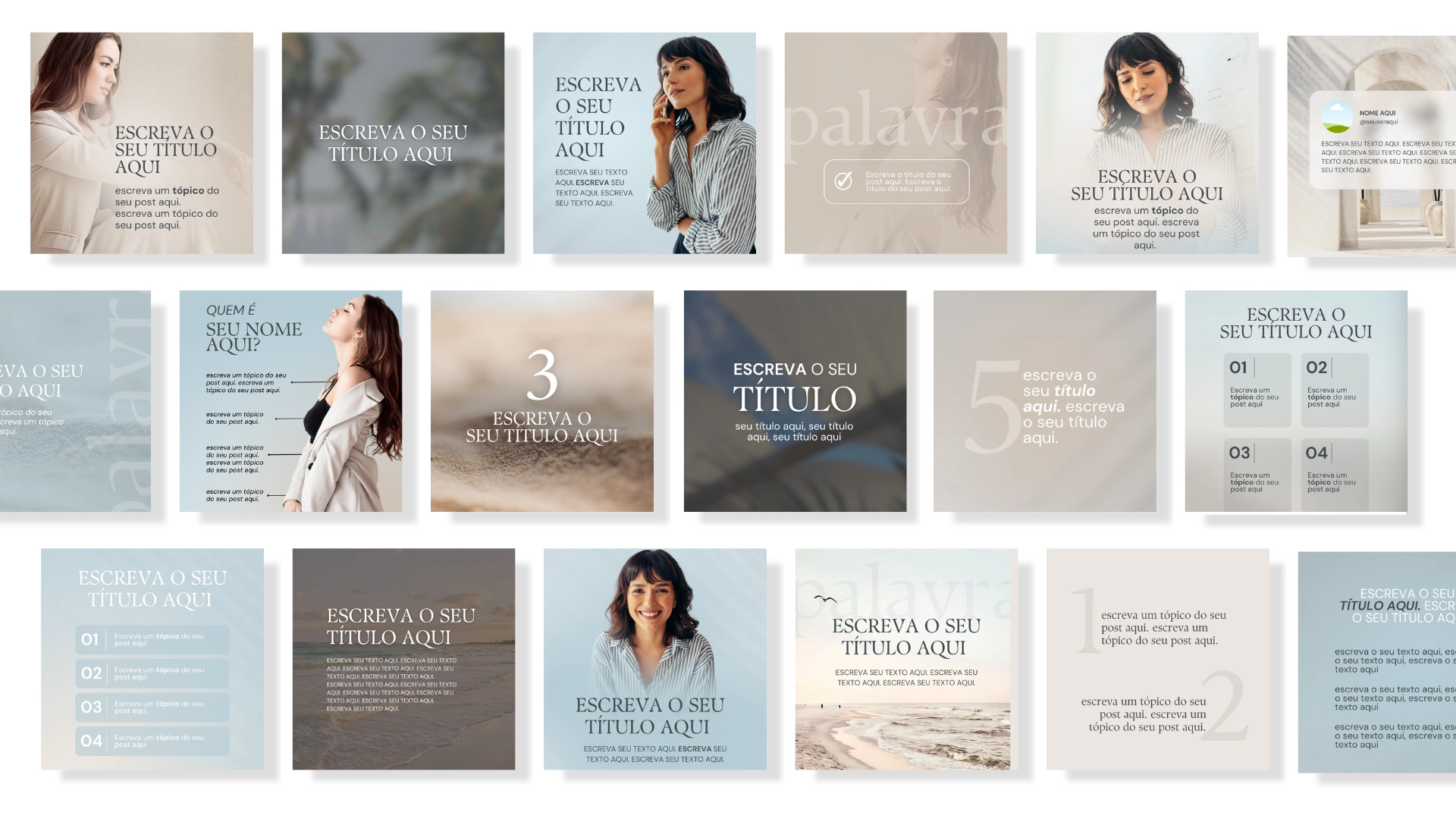 Prévia do Pack Sereno: templates editáveis no Canva para Instagram