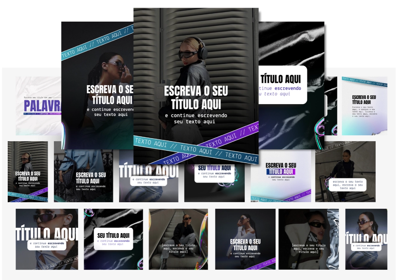 Prévia do Pack Futurista: templates editáveis no Canva para Instagram