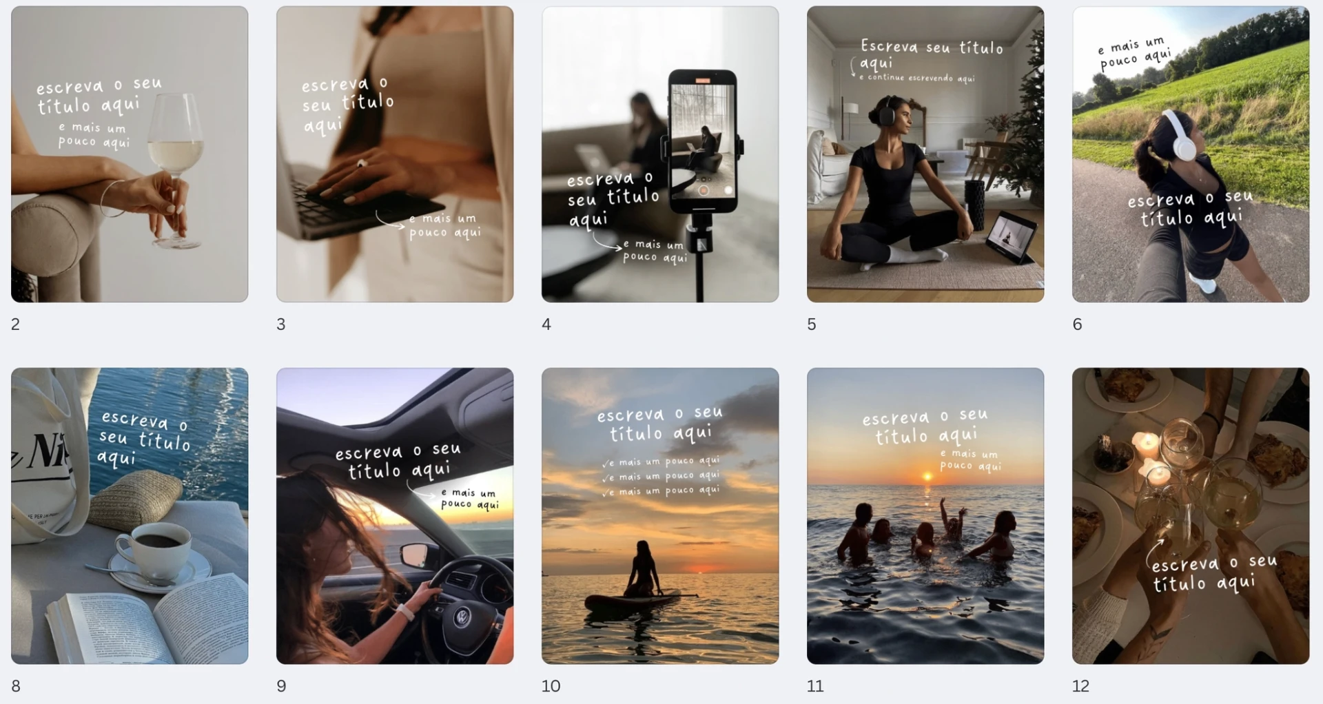 Prévia do Pack Aesthetic: templates editáveis no Canva para Instagram