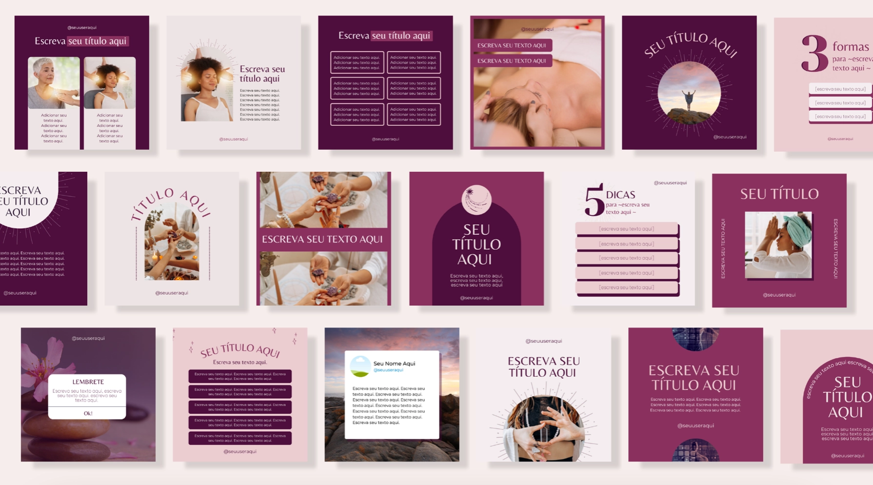 Prévia do Pack Terapias: templates editáveis no Canva para Instagram