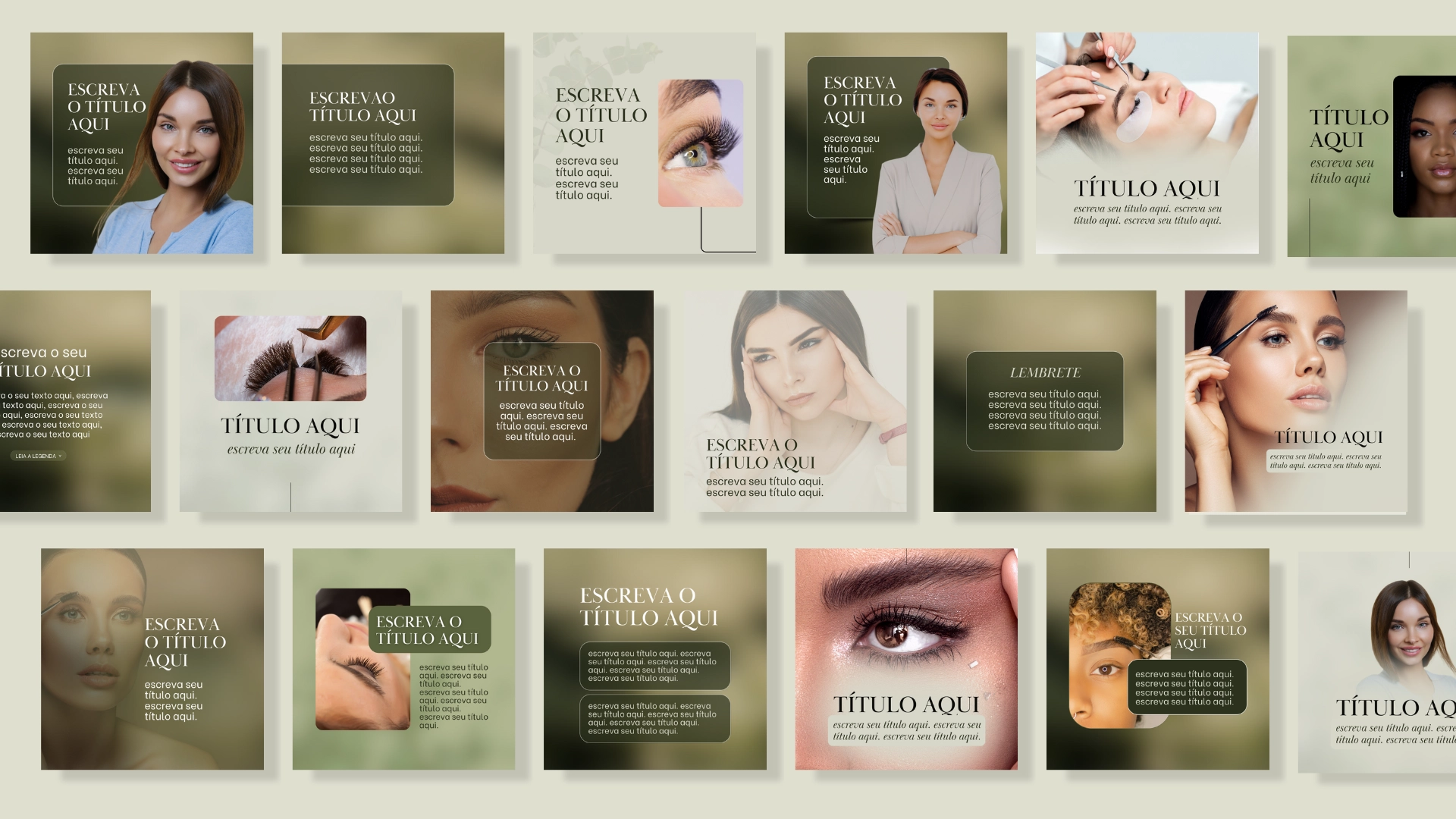 Prévia do Pack Oliva: templates editáveis no Canva para Instagram